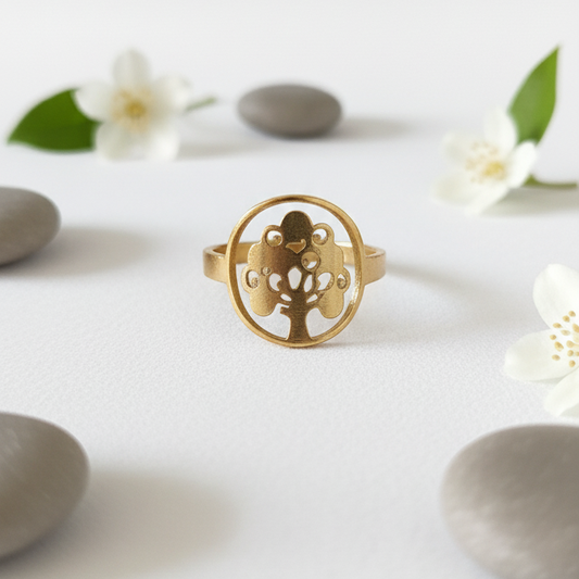 Bague Arbre de Vie Dorée – Acier Inoxydable Waterproof