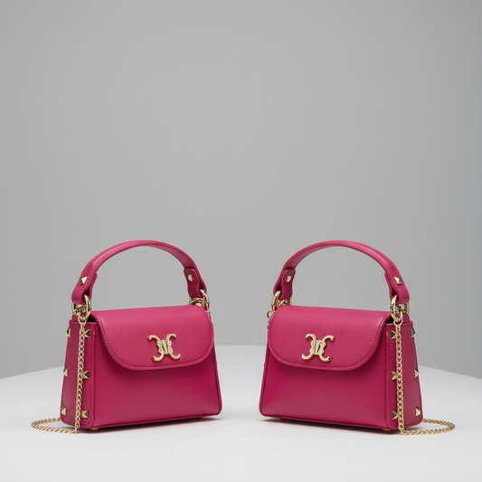 Mini sac à chaîne dorée en cuir italien – Rose Élégance