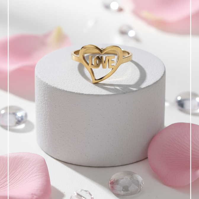 Bague Love Cœur Doré – Acier Inoxydable