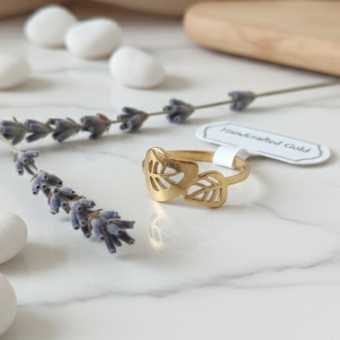 Bague Feuille Dorée – Acier Inoxydable Waterproof