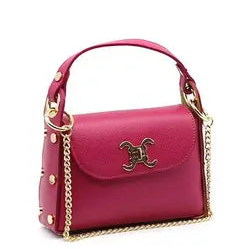 Mini sac à chaîne dorée en cuir italien – Rose Élégance