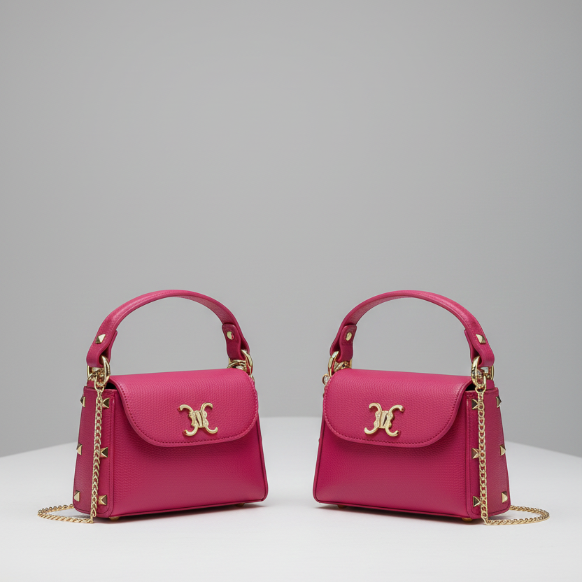Mini sac à chaîne dorée en cuir italien – Rose Élégance