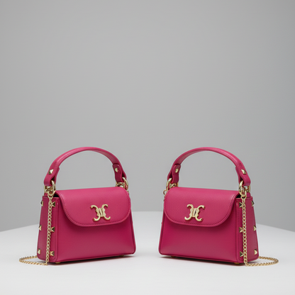 Mini sac à chaîne dorée en cuir italien – Rose Élégance