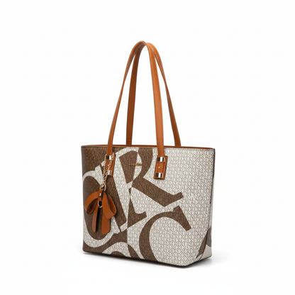 Brown printed tote bag – Graphic elegance