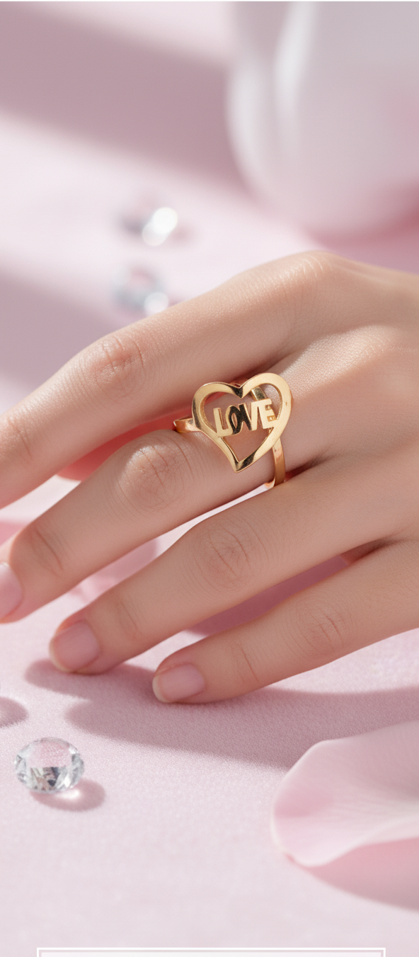 Bague Love Cœur Doré – Acier Inoxydable