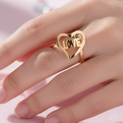 Bague Love Cœur Doré – Acier Inoxydable