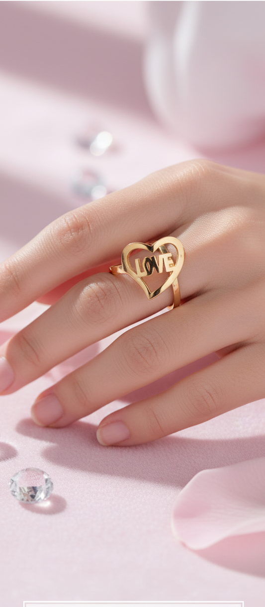 Bague Love Cœur Doré – Acier Inoxydable