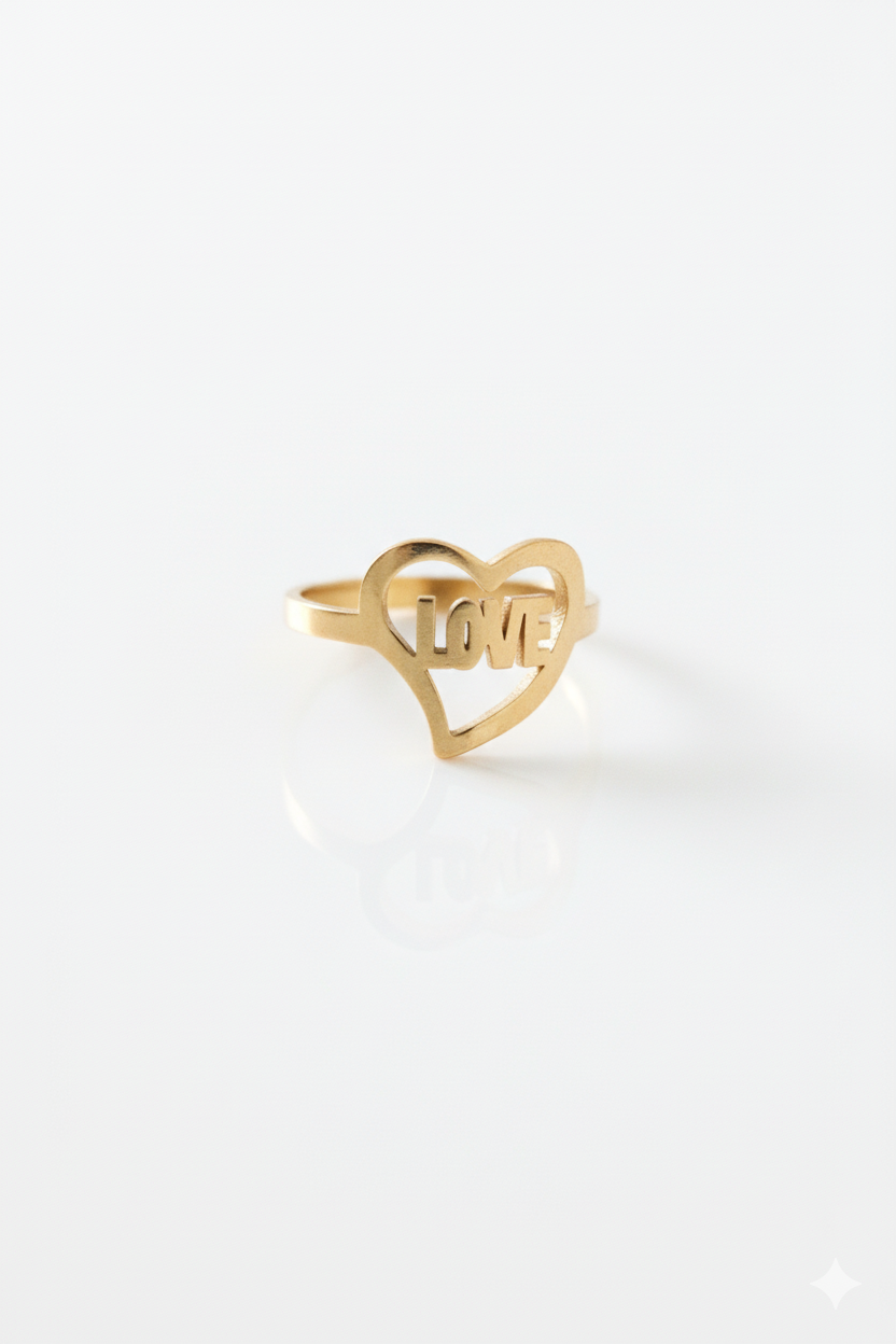 Bague Love Cœur Doré – Acier Inoxydable