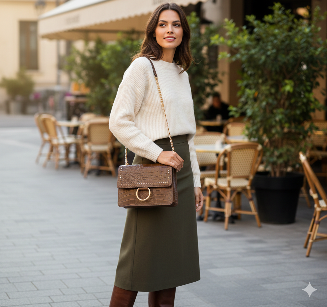 Sac à chaîne dorée en cuir italien – Finition croco