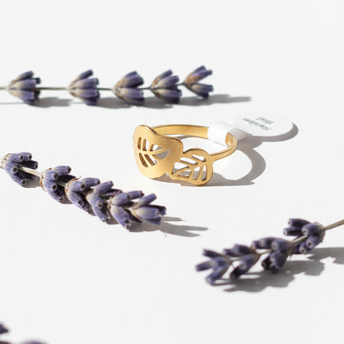 Bague Feuille Dorée – Acier Inoxydable Waterproof