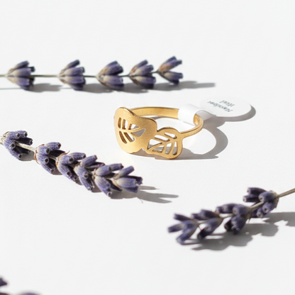 Bague Feuille Dorée – Acier Inoxydable Waterproof