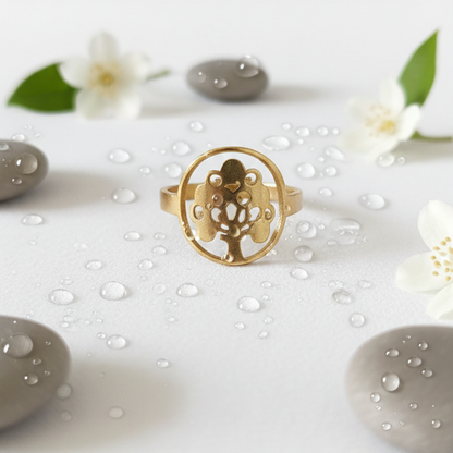 Bague Arbre de Vie Dorée – Acier Inoxydable Waterproof