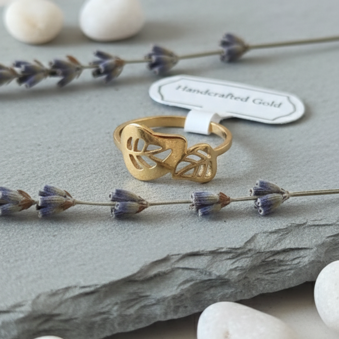 Bague Feuille Dorée – Acier Inoxydable Waterproof