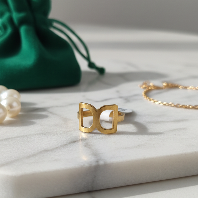 Bague Initiale Dorée – Acier Inoxydable Waterproof