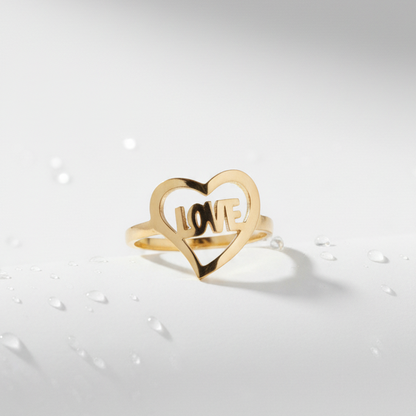 Bague Love Cœur Doré – Acier Inoxydable