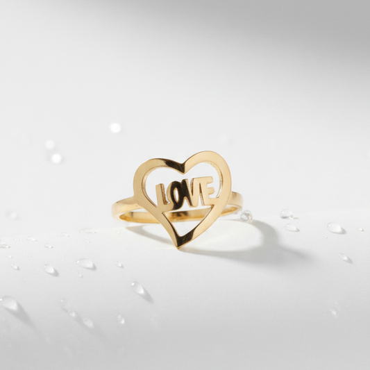 Bague Love Cœur Doré – Acier Inoxydable