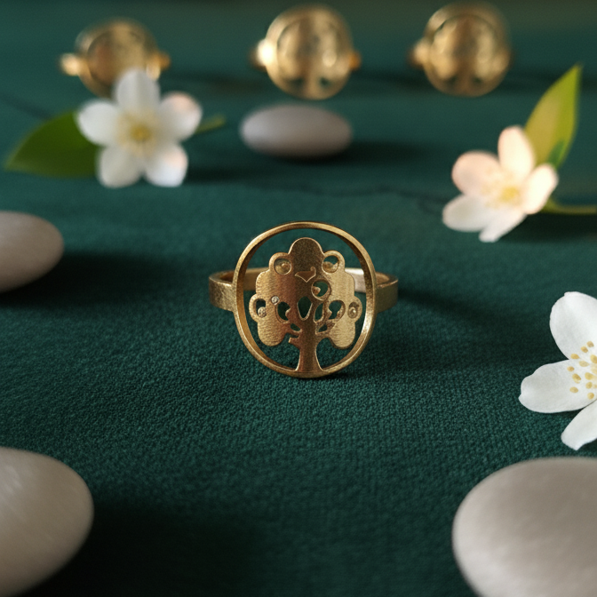 Bague Arbre de Vie Dorée – Acier Inoxydable Waterproof