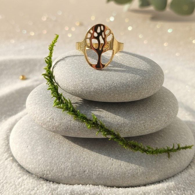 Bague Arbre de Vie Élégance Dorée – Acier Inoxydable Waterproof