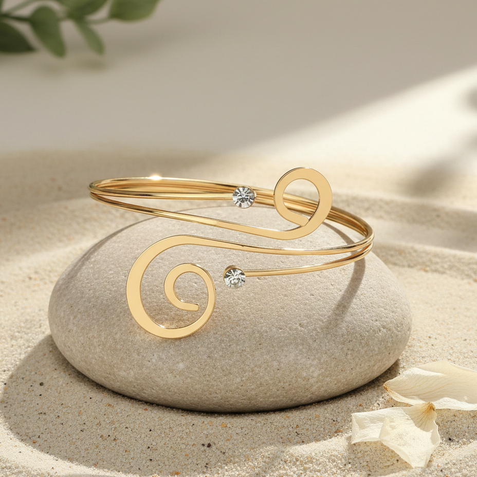 Bracelet Doré “Élégance Spirale” – Acier & Cristaux