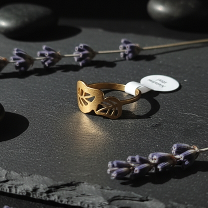 Bague Feuille Dorée – Acier Inoxydable Waterproof