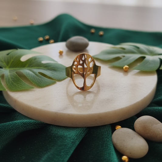 Bague Arbre de Vie Élégance Dorée – Acier Inoxydable Waterproof