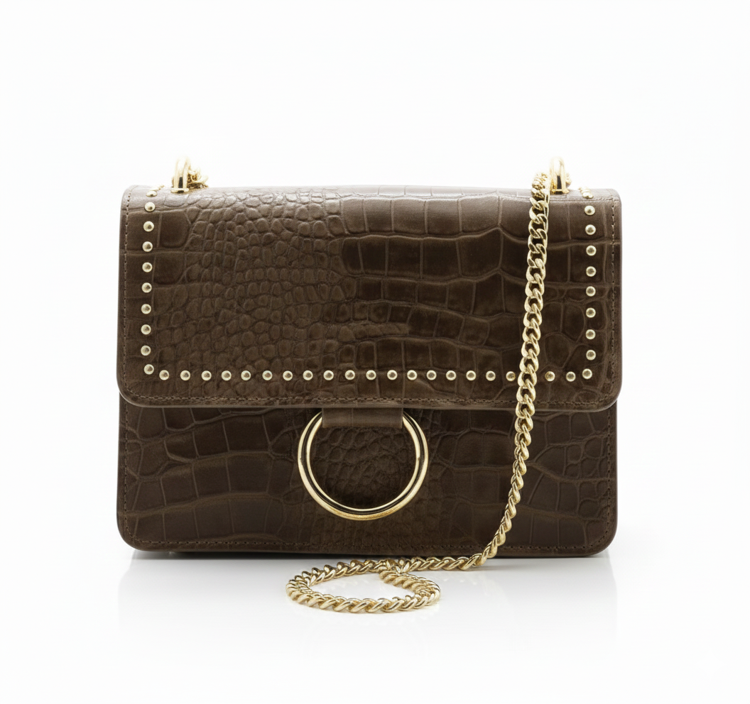 Sac à chaîne dorée en cuir italien – Finition croco