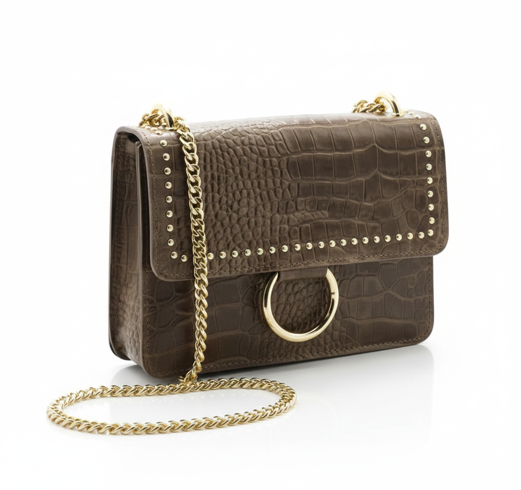 Sac à chaîne dorée en cuir italien – Finition croco