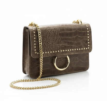 Sac à chaîne dorée en cuir italien – Finition croco