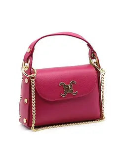 Mini sac à chaîne dorée en cuir italien – Rose Élégance